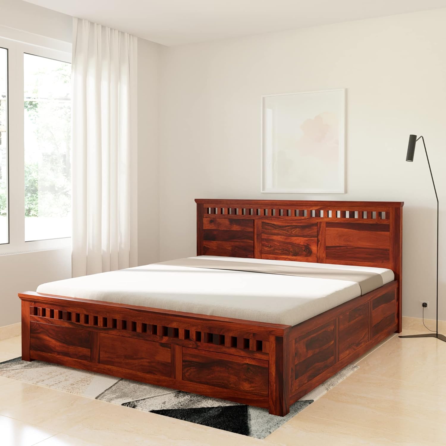 Solid Sheesham Wood Queen Size Kuber Bed with Box Storage