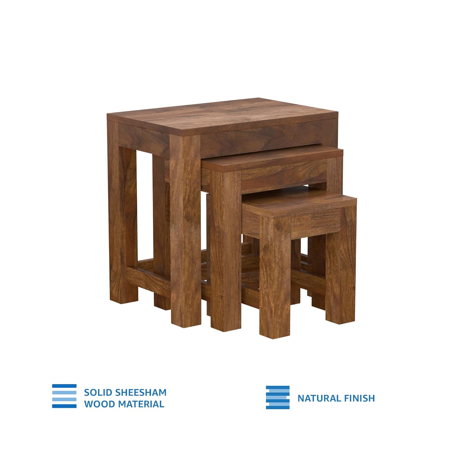 Solid Sheesham Wood Belloy Nesting Side Tables, Set of 3 