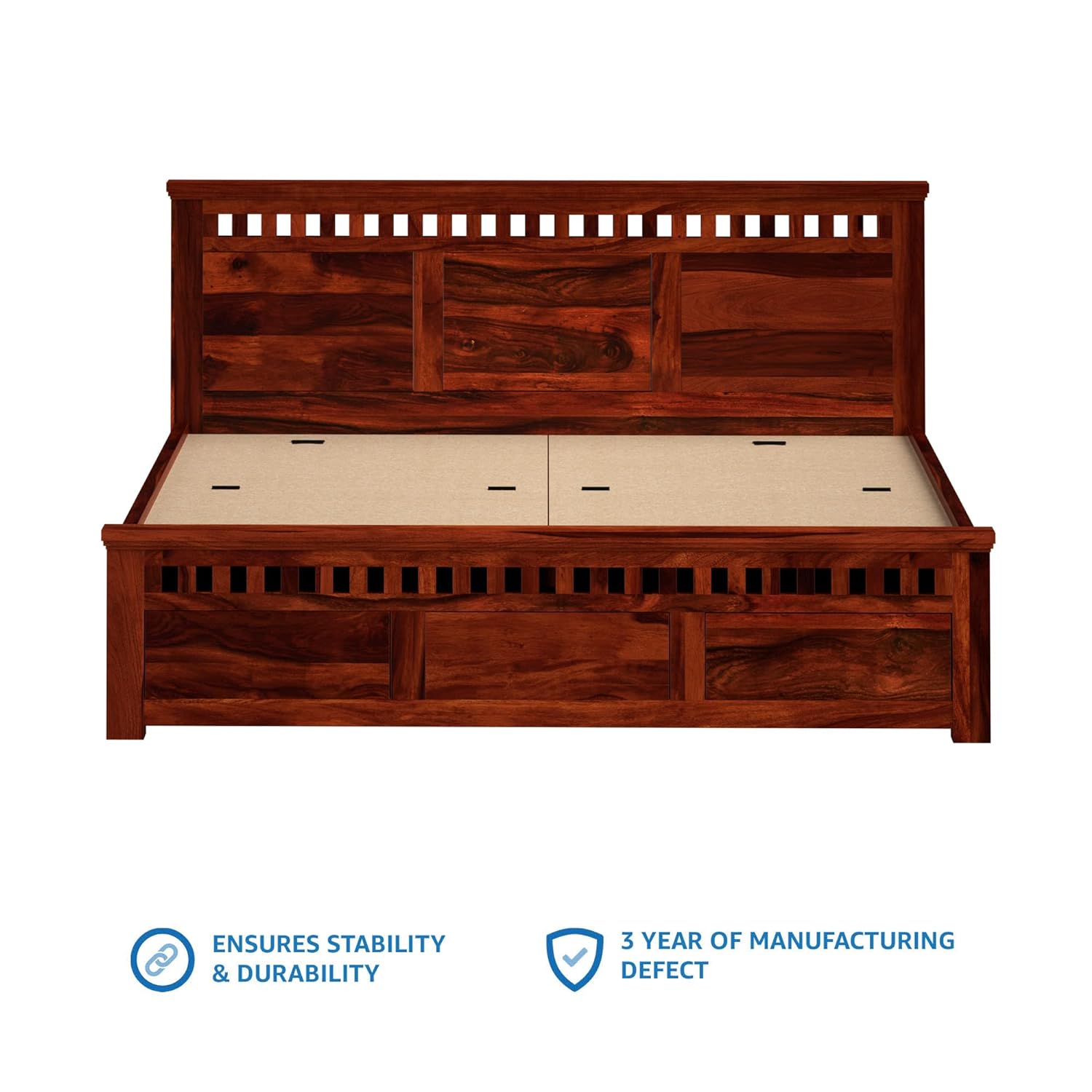 Solid Sheesham Wood Queen Size Kuber Bed with Box Storage