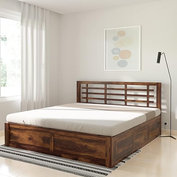 Meliora Queen Size Solid Sheesham Wood Bed with Box Storage