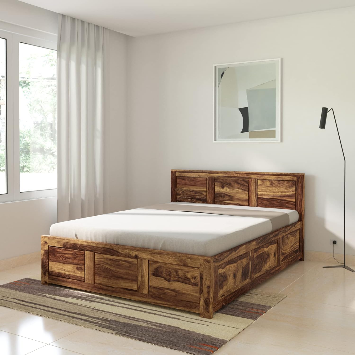 Solid Sheesham Wood King Bed with Storage