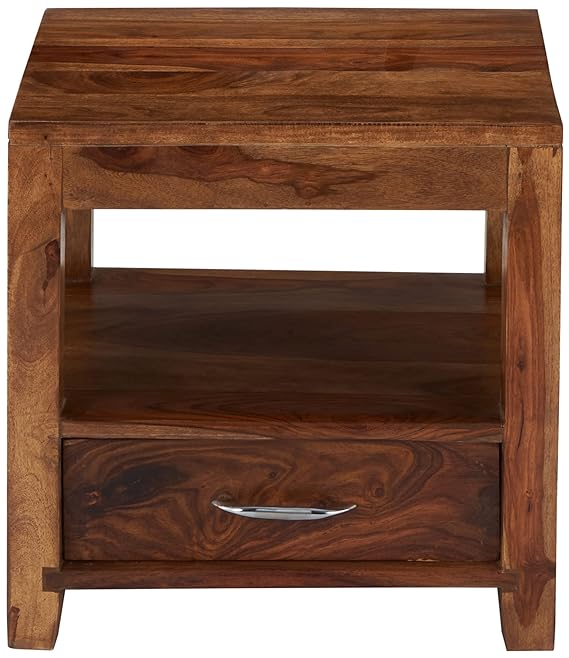 Anngin Solid Sheesham Wooden Bedside Table with 1 Drawer and Shelf