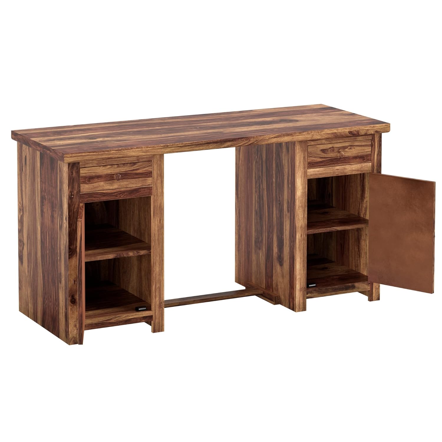 Solid Sheesham Wood Fossan Computer Table with 2 Drawers, 2 Storage Cabinets