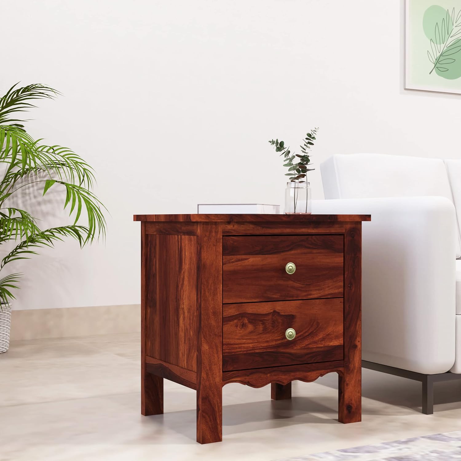 Mehraab Bedside Table with Two Drawers