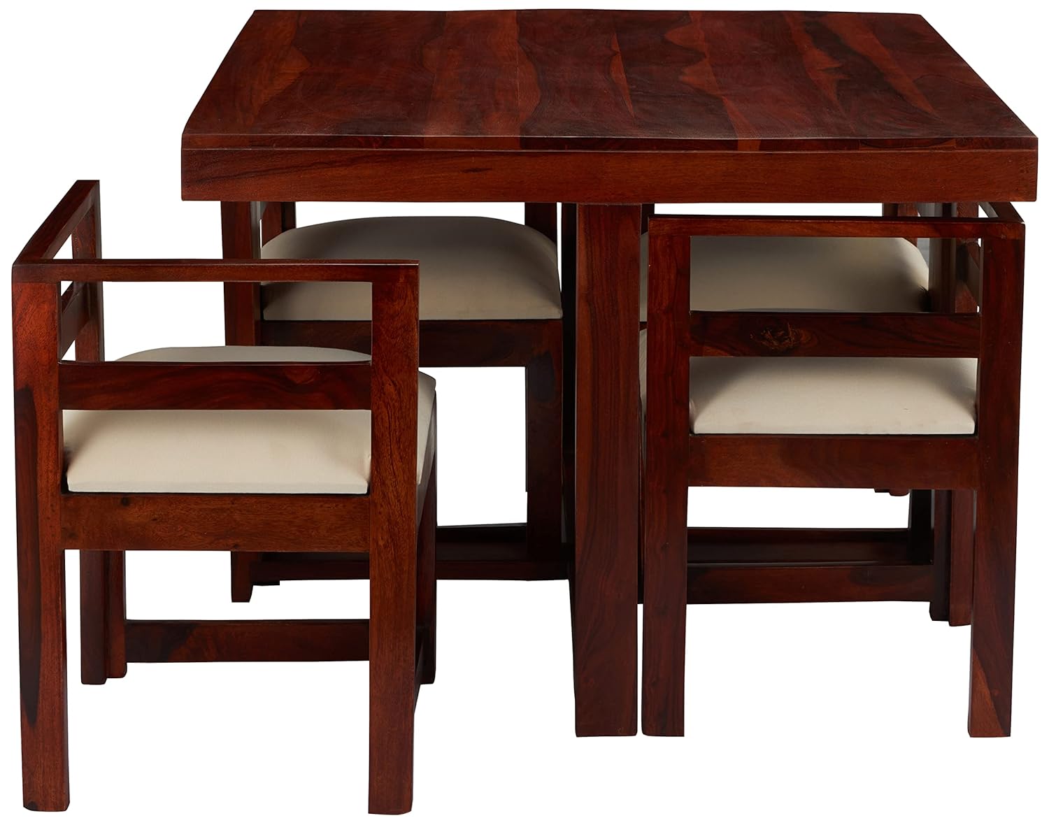 Solid Sheesham Wood Melka Modern 4 Seater Dining Table with 4 Cushioned Chairs