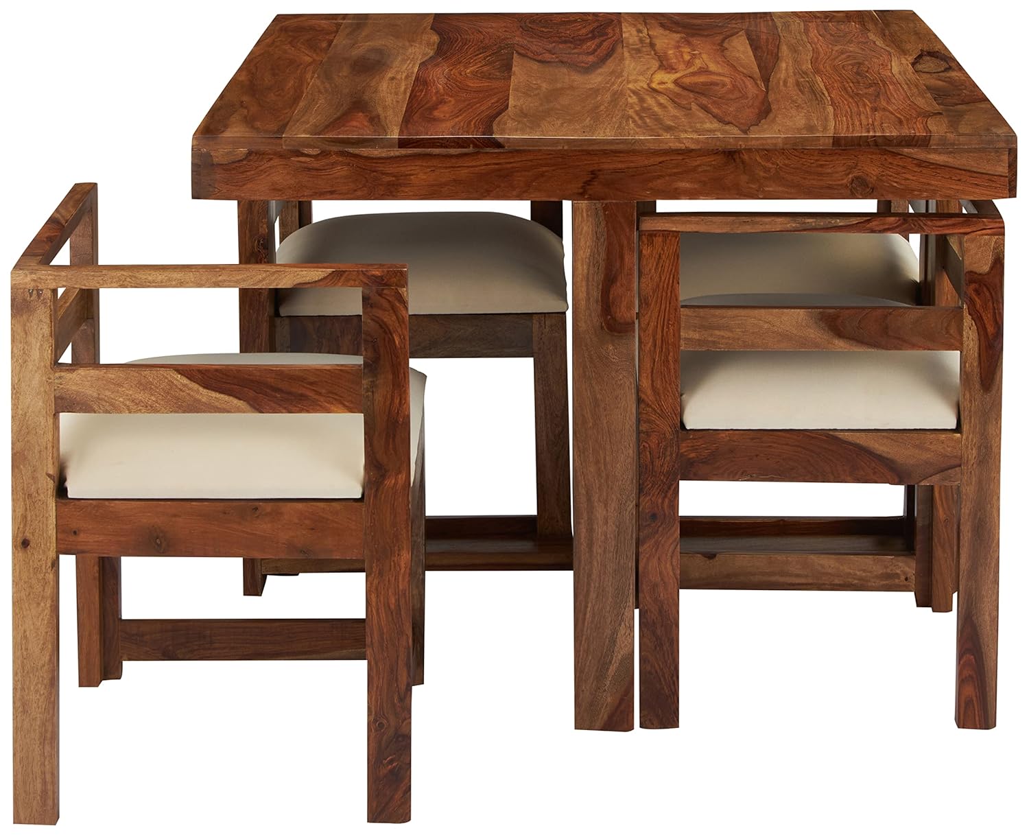 Solid Sheesham Wood Melka Modern 4 Seater Dining Table with 4 Cushioned Chairs