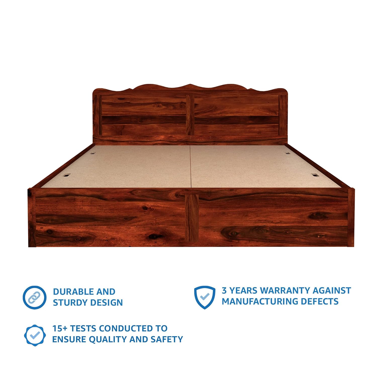 Mehraab King Size Solid Sheesham Wood Bed with Box Storage (Honey Finish)