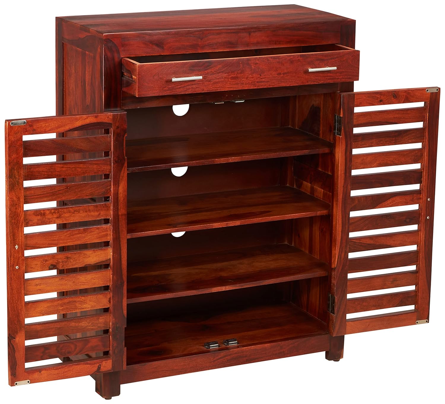 Mondsee Solid Sheesham Wood Shoe Rack Cabinet with 2 Drawers