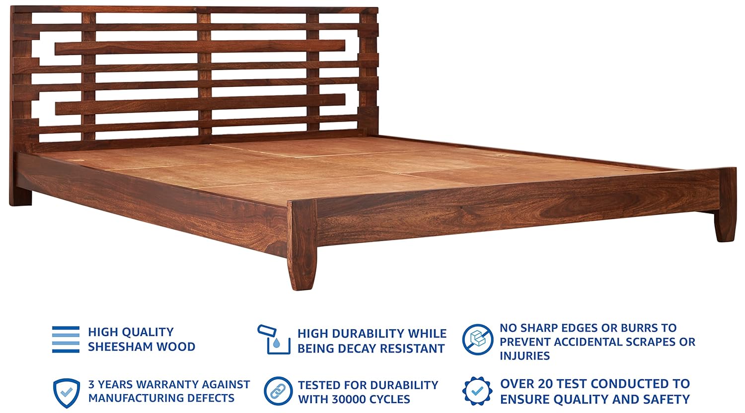 Solid Sheesham Wood Queen-Size Bed Without Storage