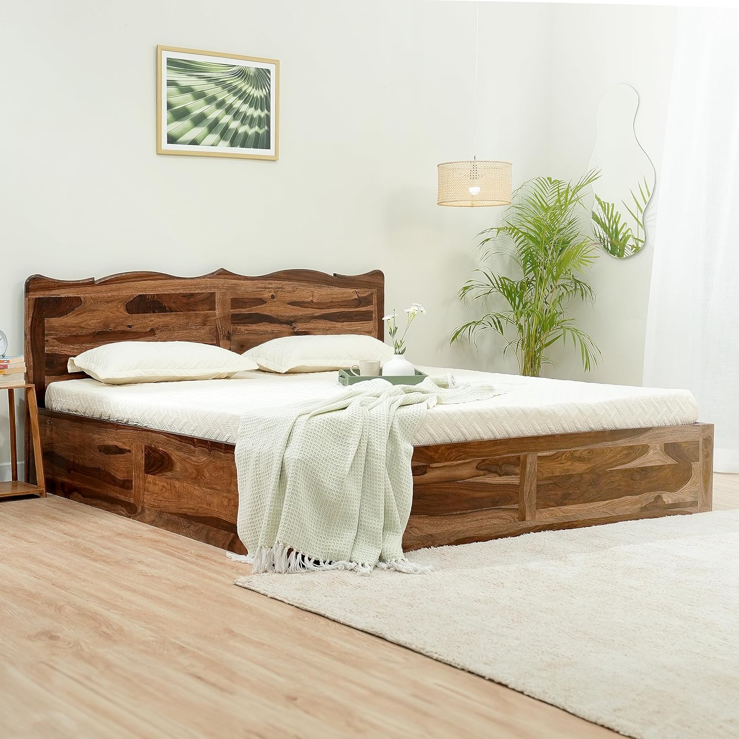 Mehraab King Size Solid Sheesham Wood Bed with Box Storage (Honey Finish)