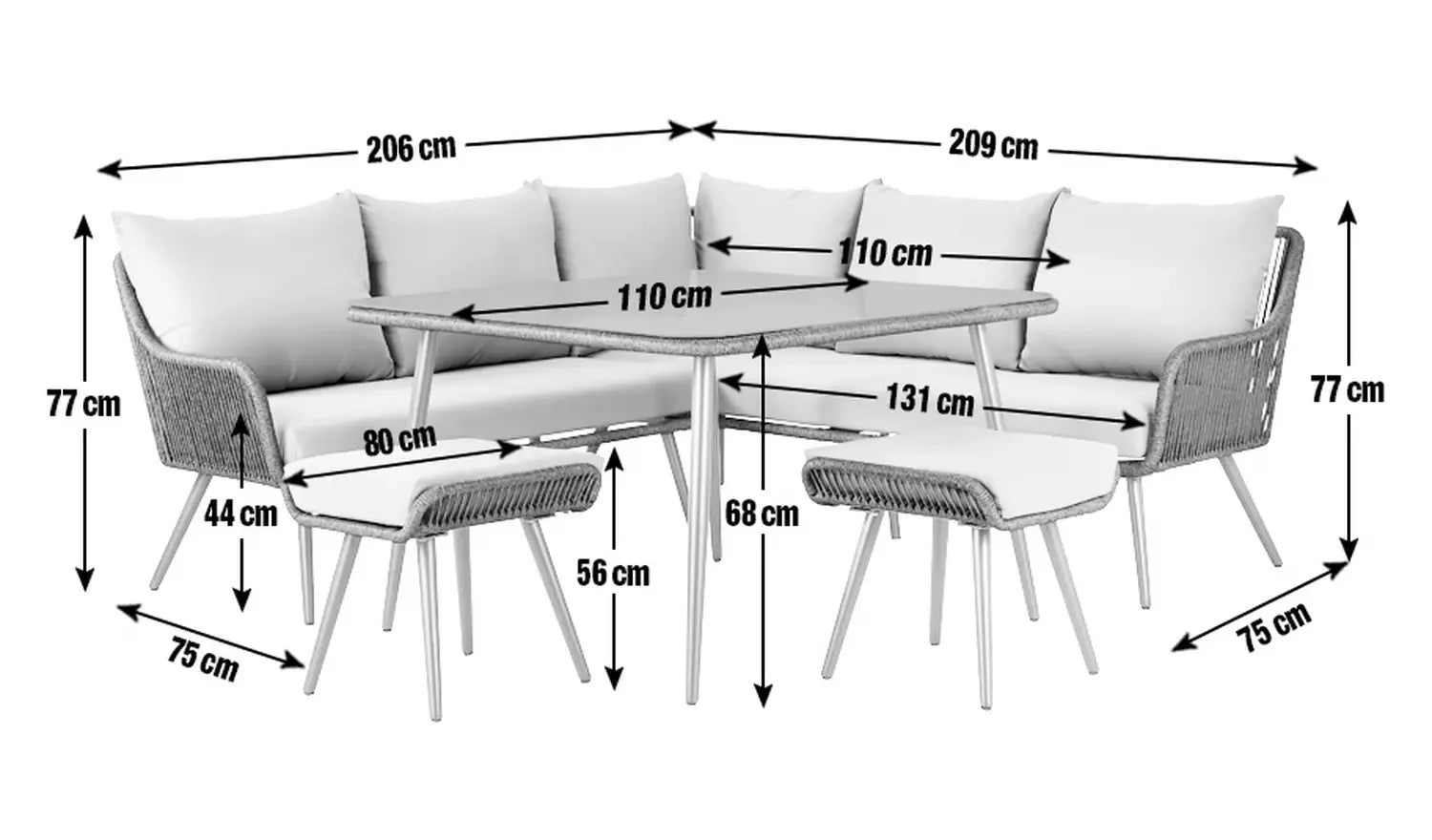 FURNIZY OUTDOOR SOFA SET 5 SEATER,2 OTTOMAN AND 1 CENTER TABLE