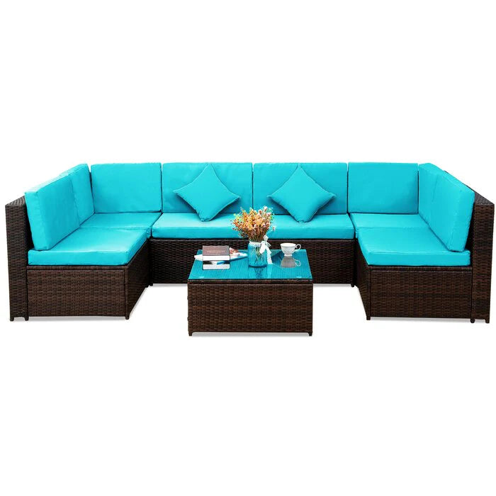 Outdoor Patio 6 Seater Sofa Set With 1 Center Table