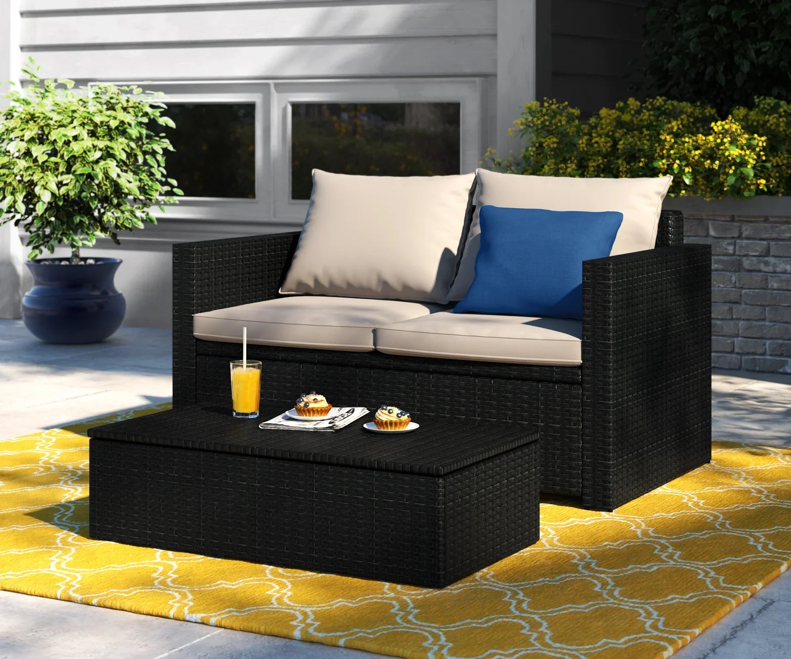 OUTDOOR SOFA SET 2 SEATER AND 1 CENTER TABLE