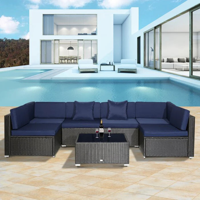 Outdoor Patio 6 Seater Sofa Set With 1 Center Table