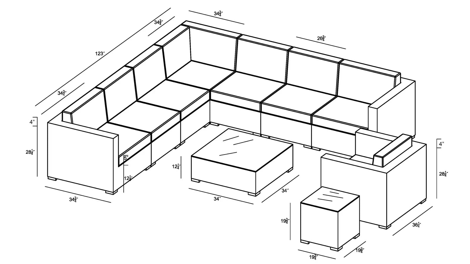 FURNIZY OUTDOOR SOFA SET 7 SEATER, SINGLE SEATER AND 1 CENTER TABLE WITH 1 SIDE TABLE