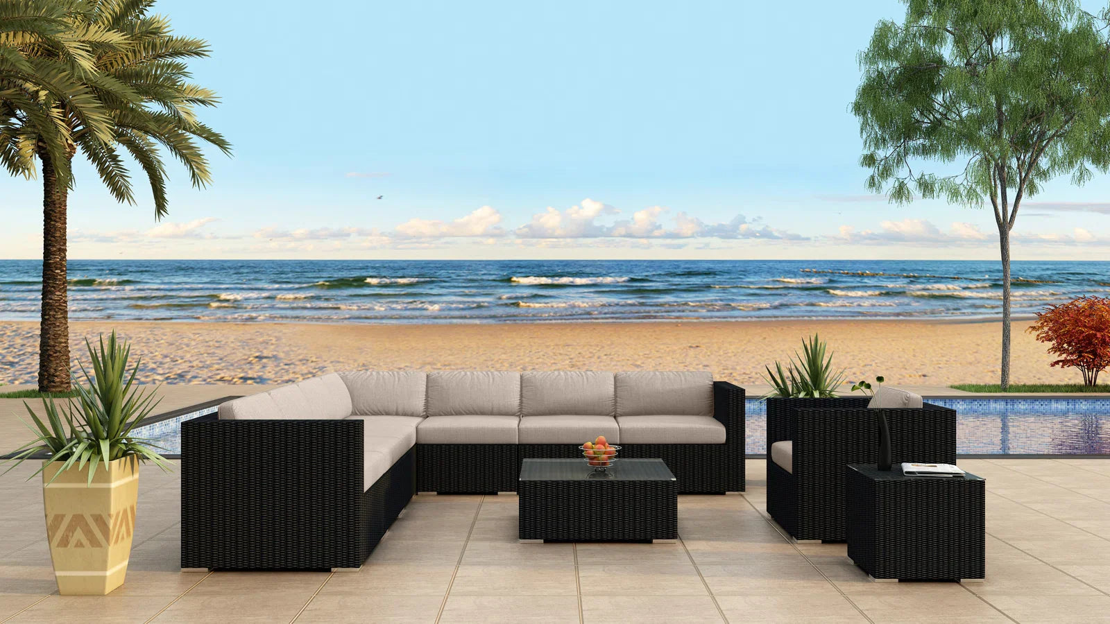 FURNIZY OUTDOOR SOFA SET 7 SEATER, SINGLE SEATER AND 1 CENTER TABLE WITH 1 SIDE TABLE