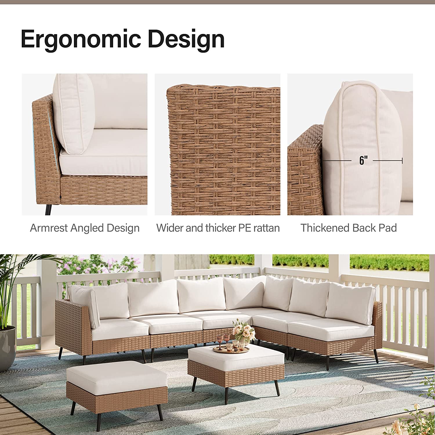 FURNIZY OUTDOOR SOFA SET 6 SEATER AND SINGLE SEATER WITH 2 OTTOMAN SET