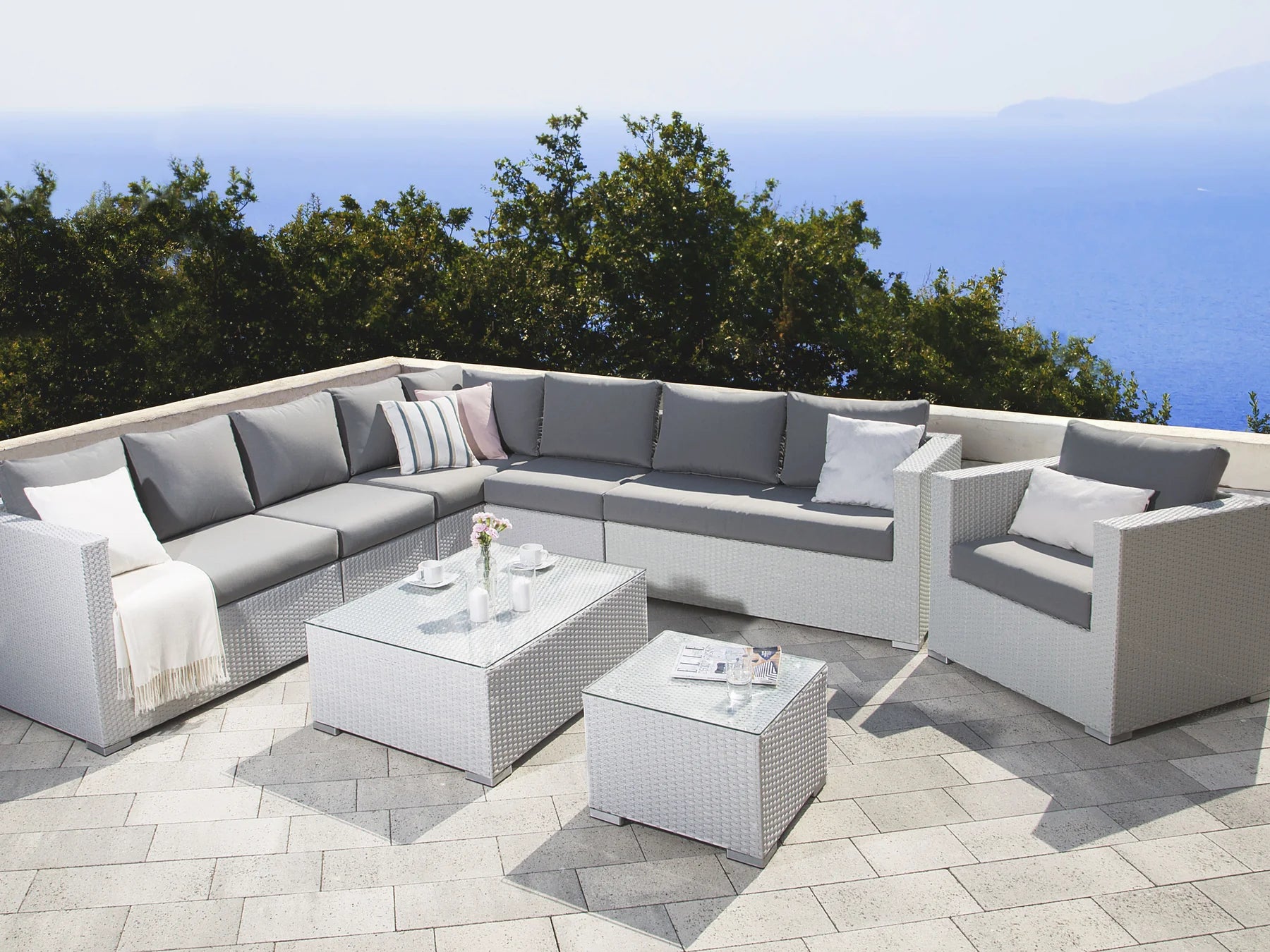 FURNIZY OUTDOOR SOFA SET 8 SEATER , SINGLE SEATER AND 2 CENTER TABLE SET