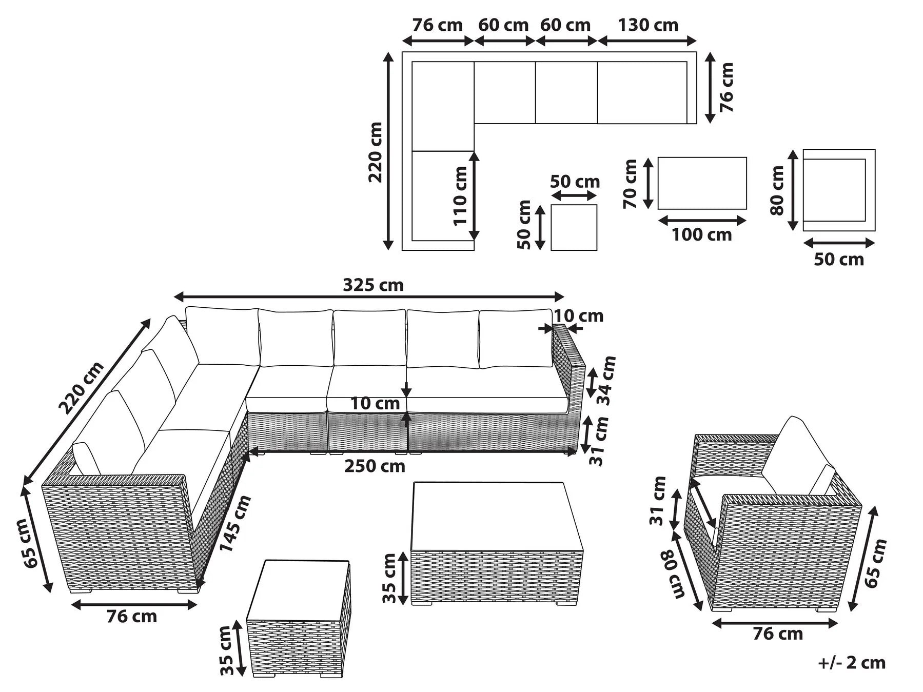 FURNIZY OUTDOOR SOFA SET 8 SEATER , SINGLE SEATER AND 2 CENTER TABLE SET